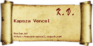Kapsza Vencel névjegykártya